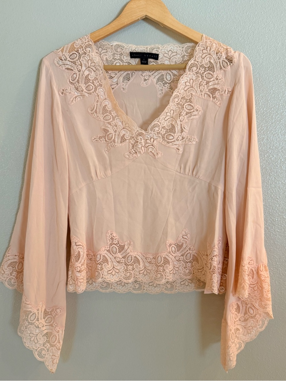 Sheri Bodell Blush Lace-Trim V-Neck Blouse
